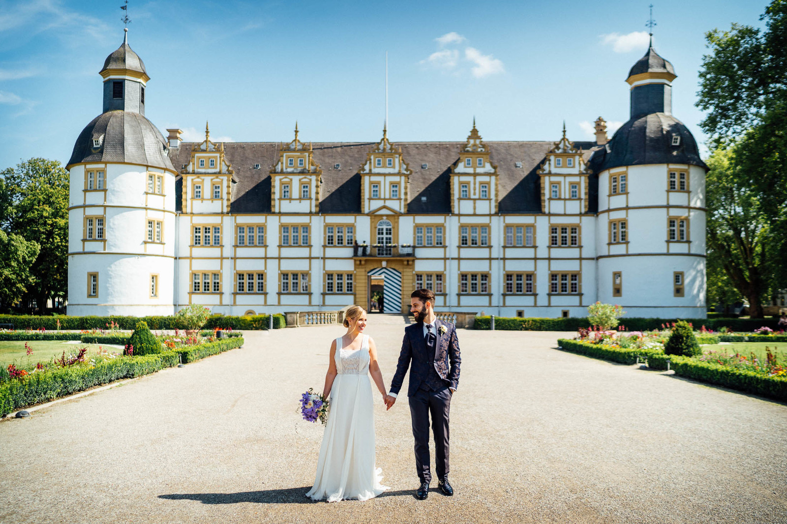 Hochzeitspaar, Schloss Neuhaus, Paderborn, standesamtliche Hochzeit, Residenzschloss, Schosspark